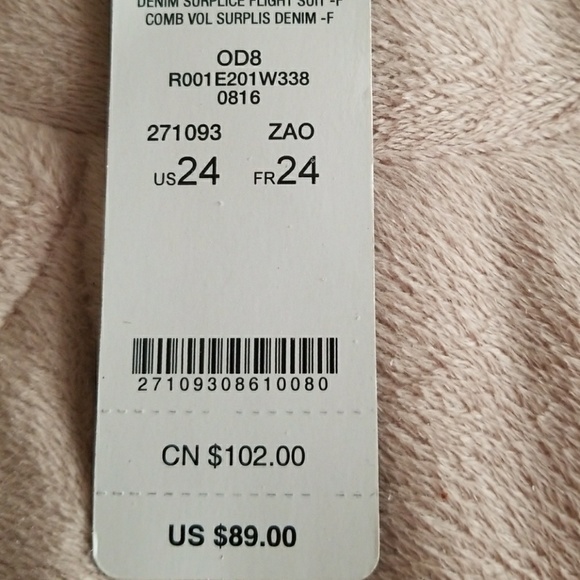 BNWT BEBE Surplice Denim Flight Suit size 24/XS - Picture 5 of 5